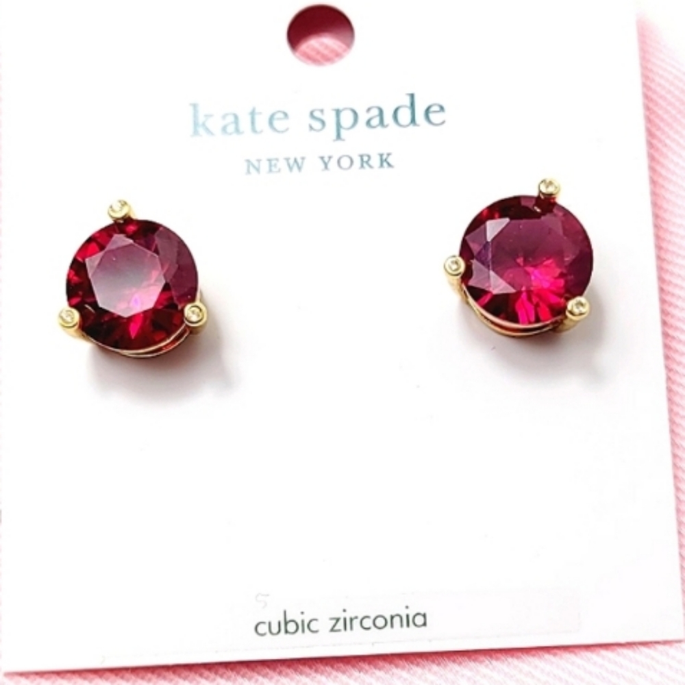 New Kate Spade Festive Pink Rise and Shine Golden Cubic Zirconia Stud Earrings